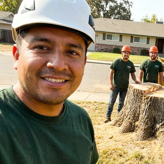 Smiling Arborist Action crew selfie after removing a large oak in Jacksonville