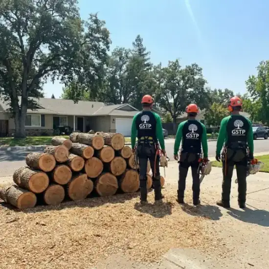 Freshly cut oak logs from a Jacksonville tree removal